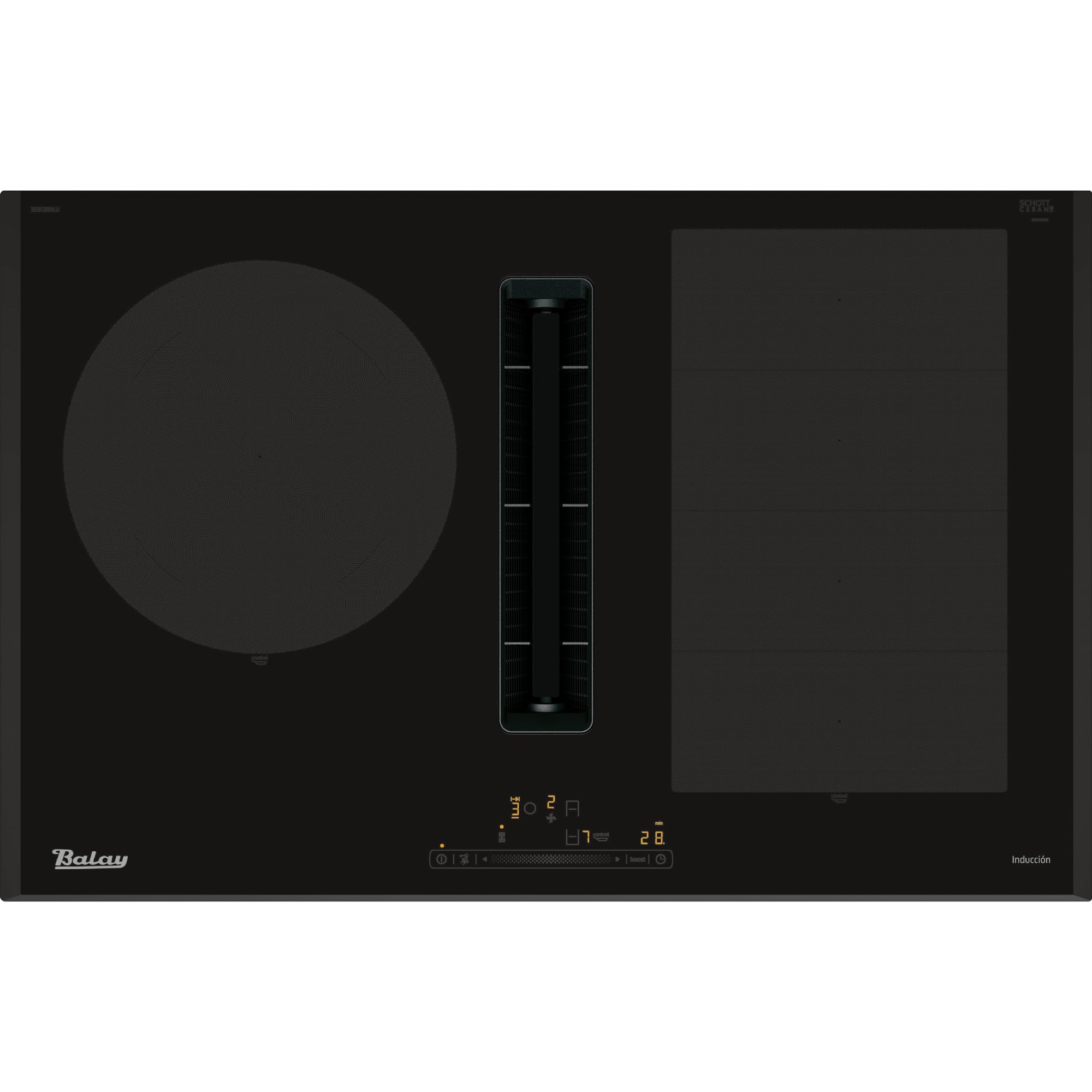 Balay 3EBC989LU Placa de inducción con extractor integrado, 80 cm, B, Acero inoxidable