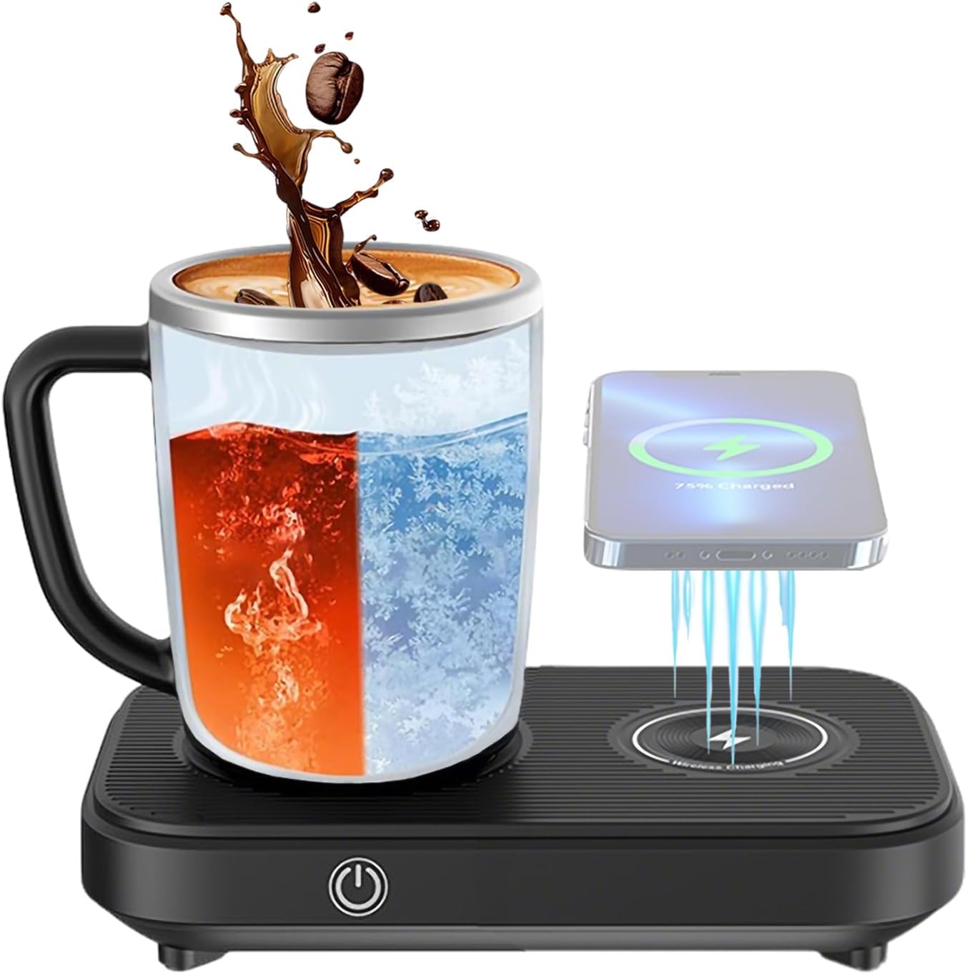 Coffee Mug Warmer for Desk, Heating, Cooling Three-in-one, with Lid for Coffee/Tea/Milk in Your Home & Office, Coffee for Women Men ParentsBlack,
