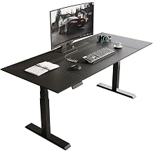 Modern Writing Desk Electric Standing Desk with Leather Desktop, Adjustable Height Sit Stand Up with 3 Memory Presets, Charging Outlets, Black StorageL