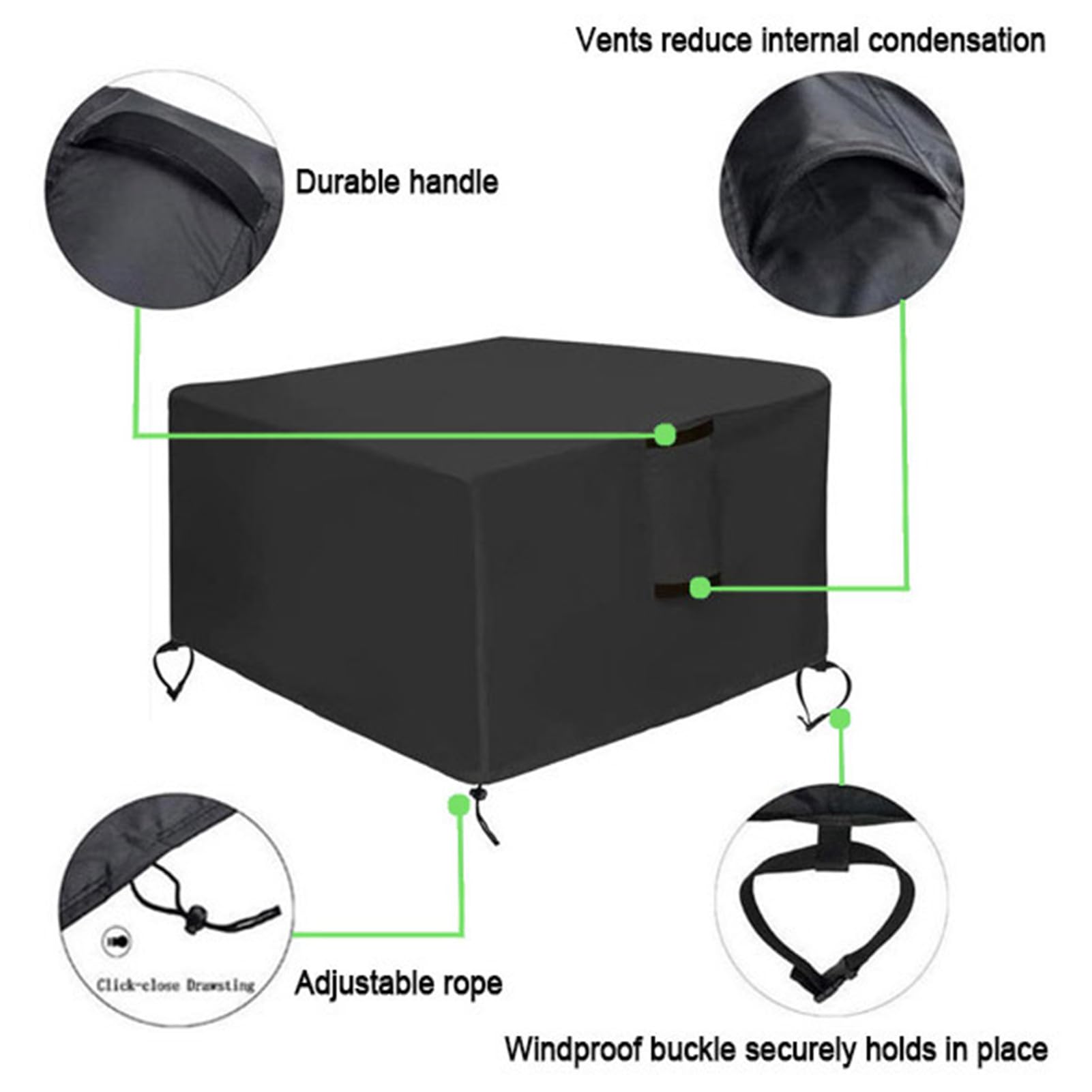 Housse De Brasero | Housse De Table Carrée pour Brasero à Gaz | Housse De Protection Imperméable pour Foyer De Jardin | pour Meubles De Foyer De Terrasse (92x92x61cm,Noir)