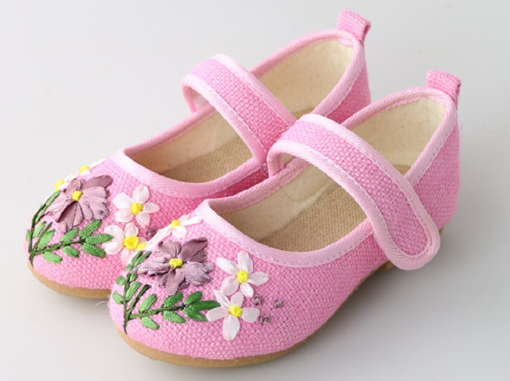 Tianrui Crown 3D Girl's Embroidery Mary-Jane Shoes Kid's Cute Flat Shoe Pink