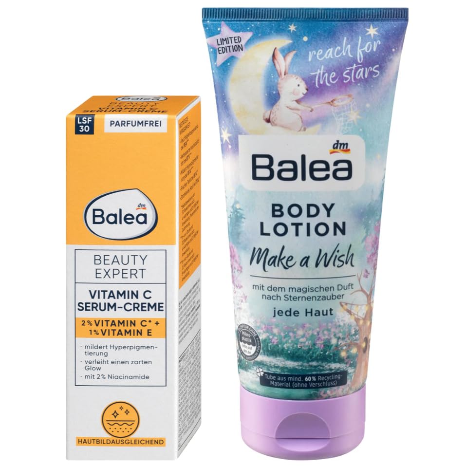 Balea Beauty Expert Vitamina C - Juego de 2 crema de sérum con protección UPF 30, protección contra los rayos UVA, suaviza la hiperpigmentación, proporciona un brillo e hidratación radiantes (50 ml) +