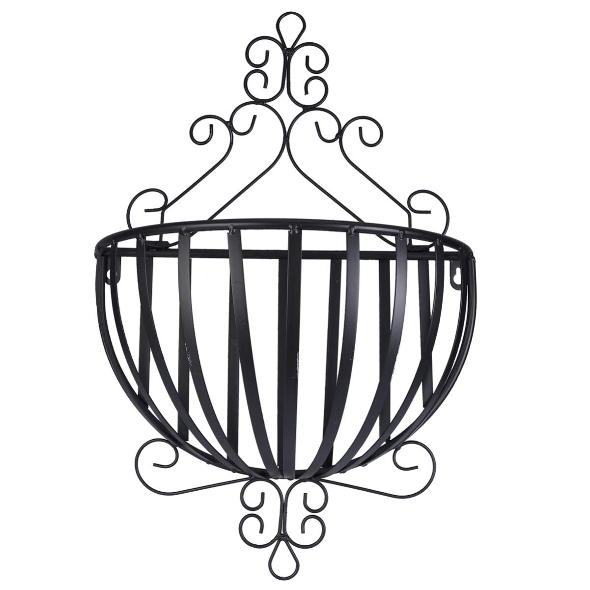 Yardwe Hängend Blumentopf Metall Wand Blumen-Korb Halb Rund Wandvasen Wandmontage Blumenampel Hängeampeln Shabby Landhausstil Balkon Garten Deko Wanddekoration 53x35x16cm Schwarz