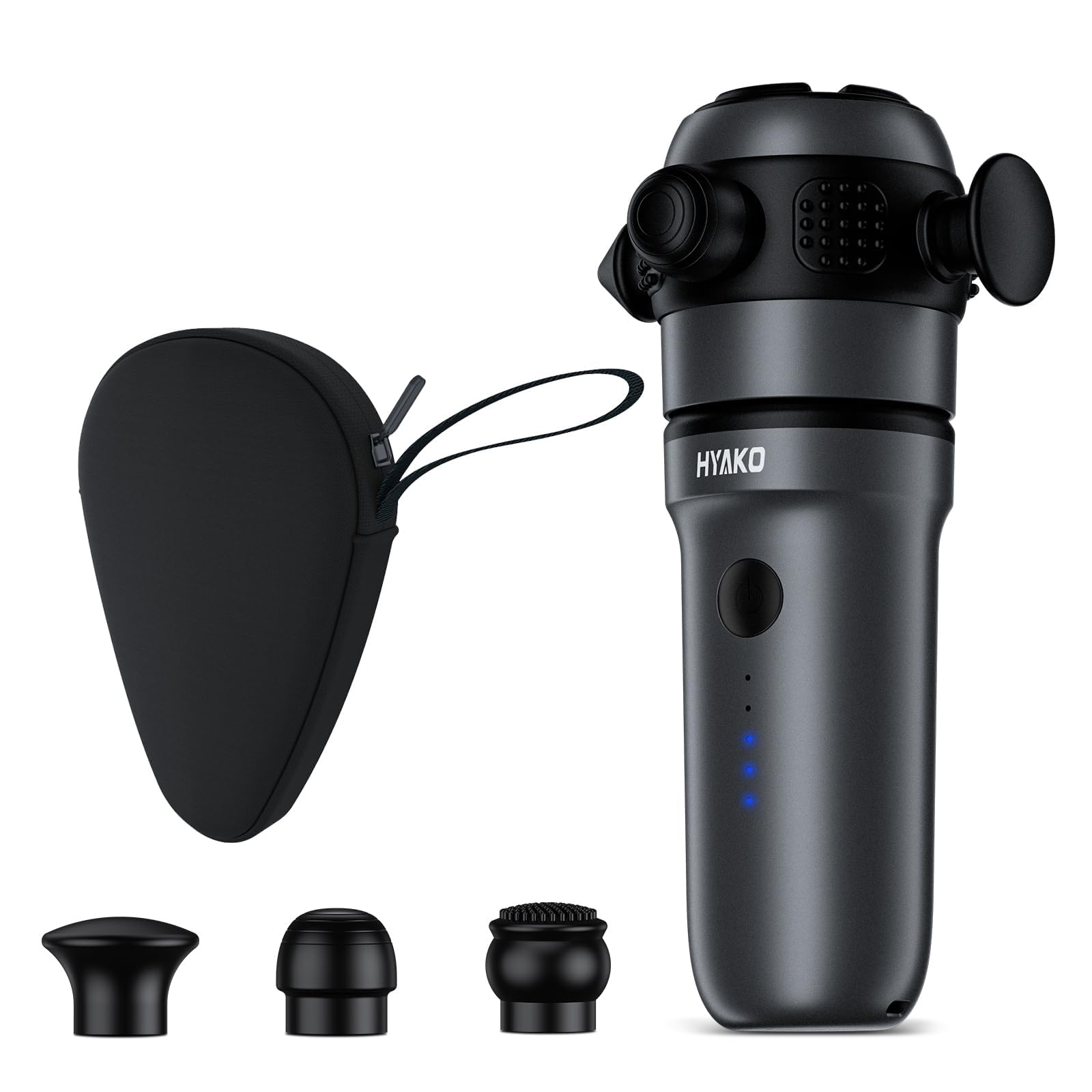 HYAKO Mini Pistola masaje 9 cabezales y 4 niveles丨de Portátily Silenciosa | masajeador cervical y espalda profundo丨pistola masaje muscular Ideal para viajes y usodiario | Regalo unisex