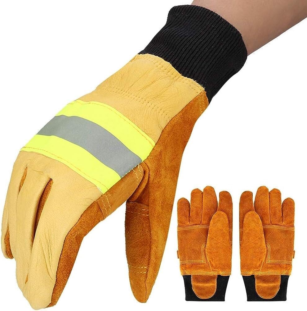Guantes, par de Guantes de Cuero de Vaca - Guantes de Seguridad Largos Resistentes al Calor ignífugos, Calor Radiante, Guantes de protección de Trabajo de Alta Resistencia