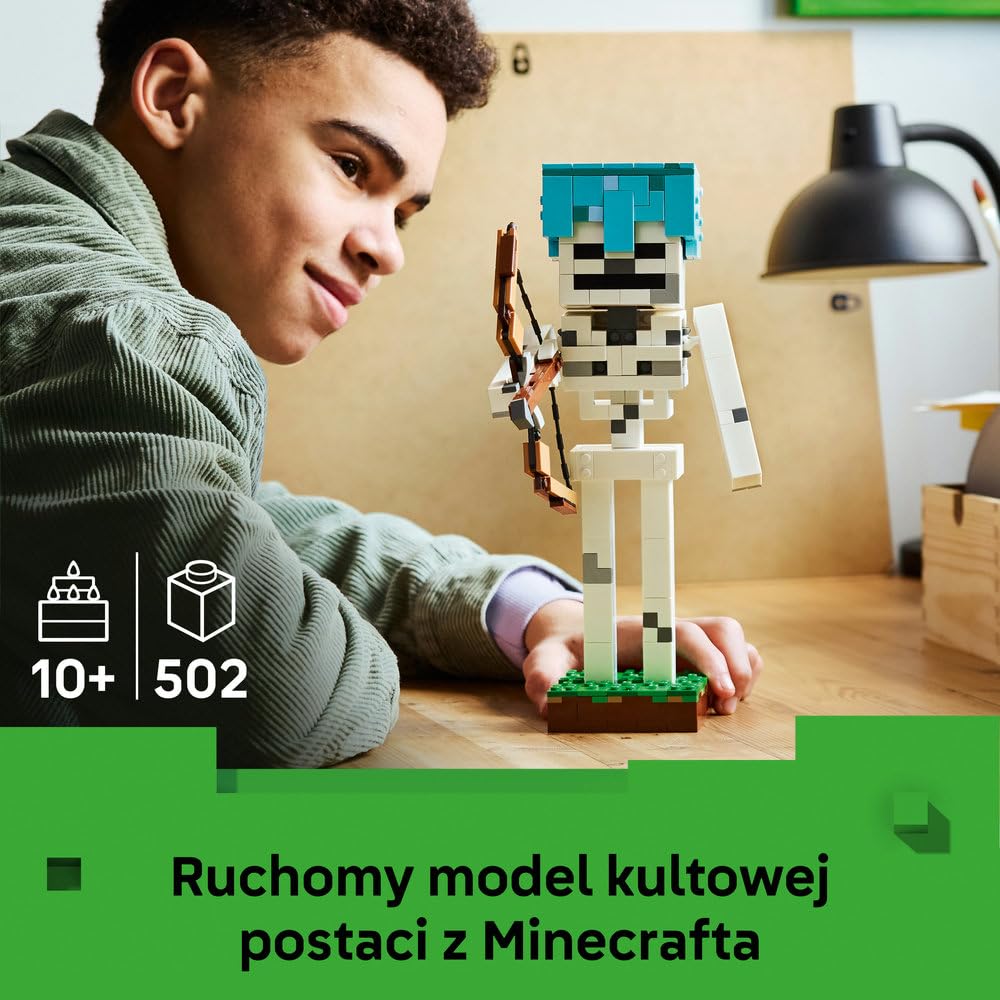 LEGO Minecraft Szkielet, zabawka konstrukcyjna dla 10-latka, figurka z gry, gamingowa dekoracja do pokoju dziecka, klocki dla chłopca i dziewczynki, pomysł na prezent dla gracza 21594