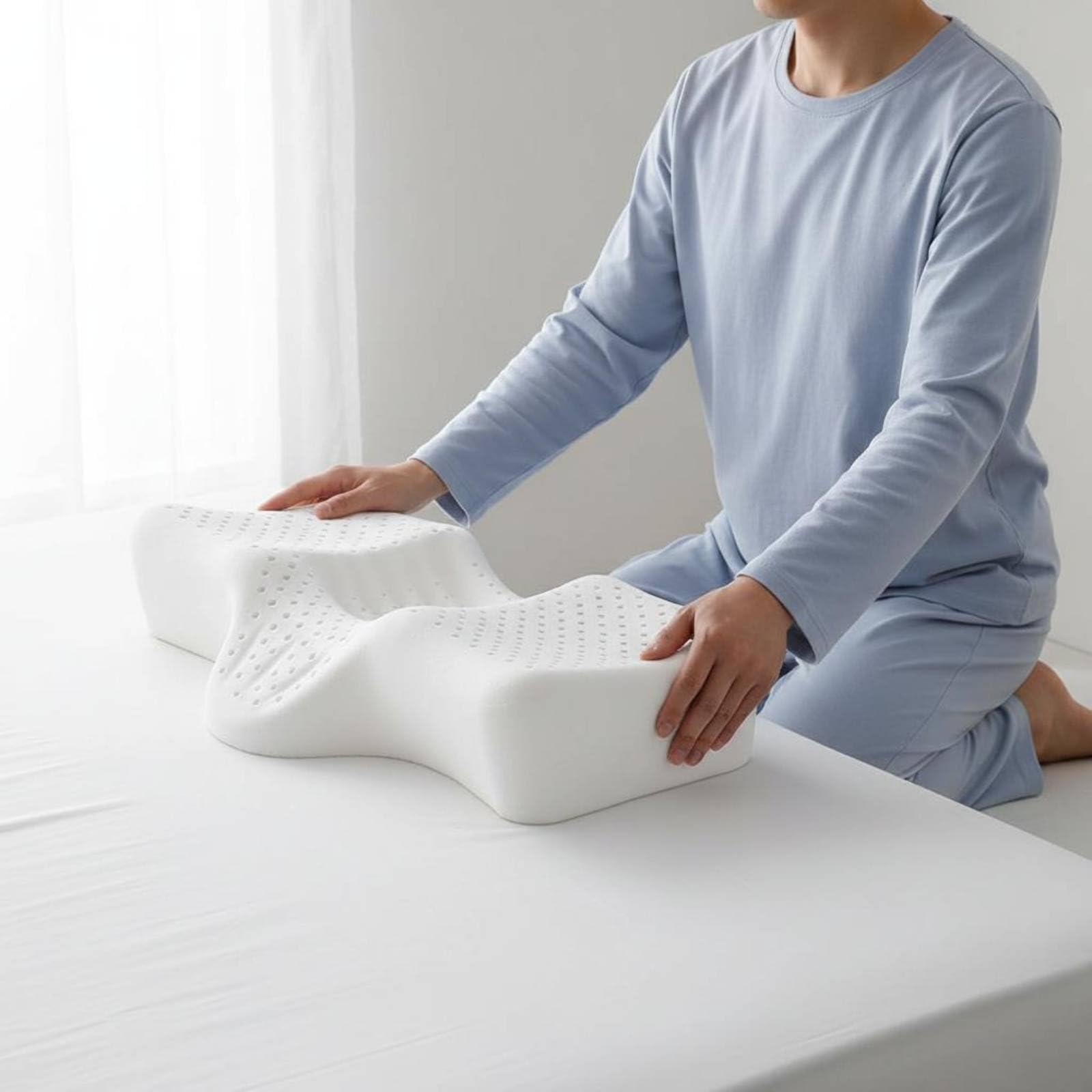 Qianly Almohada Cervical Látex Diseño Ergonómico Almohada Caucho Antiácaros, Protector De Cuello, Modelo Más Bajo Recomendado para Mujeres, Hombres Delgados, Estudiantes De Secundaria