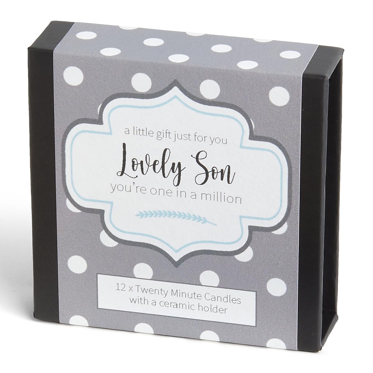 Cotton & Grey Natural Lovely Son (Grey). You're On In A Million By - 12 Pure Beeswax Twenty Minute Candles With Ceramic Holder