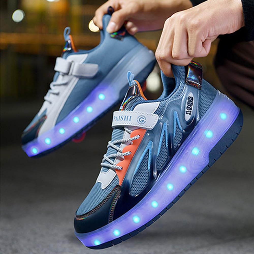 Hixingo Zapatillas con Ruedas Niña Niño, Zapatos con Dos Ruedas para Niñas con LED 2 en 1 Zapatillas Patines Zapatillas Ruedas Niño, Zapatos Patines Calzado de Skateboarding Multifuncionales