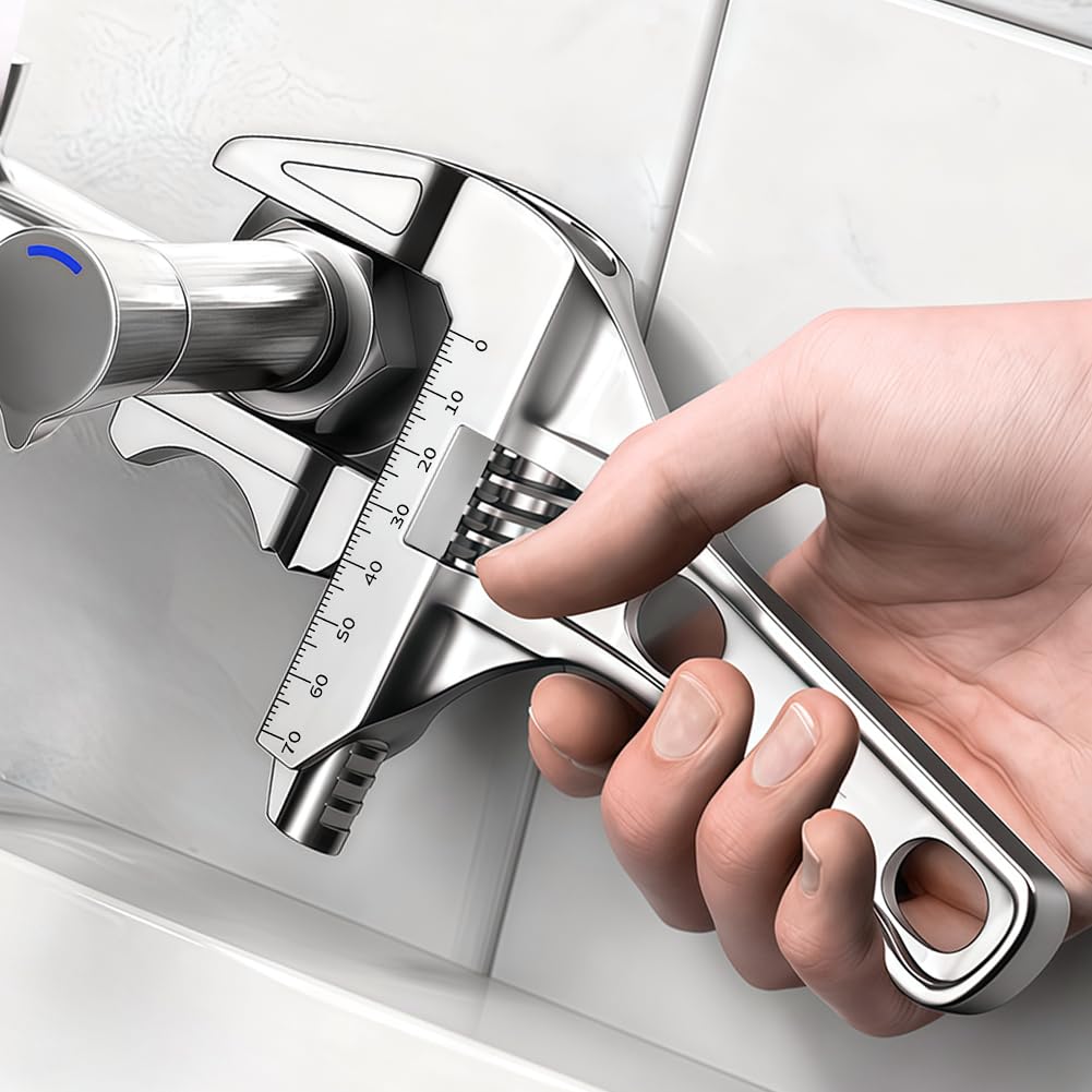 Llave ajustable de gran apertura para baño, 6-70 mm, mango corto de apertura grande, mandíbula ancha para fontanería, instalación de tuberías de agua, reparación de grifos (plateado)