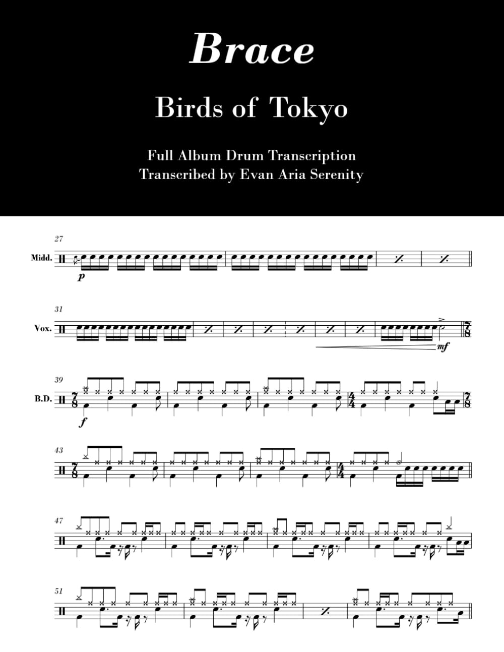 Birds of Tokyo - Brace: Full Album Drum Transcription (JDS Drum Transcription Books)