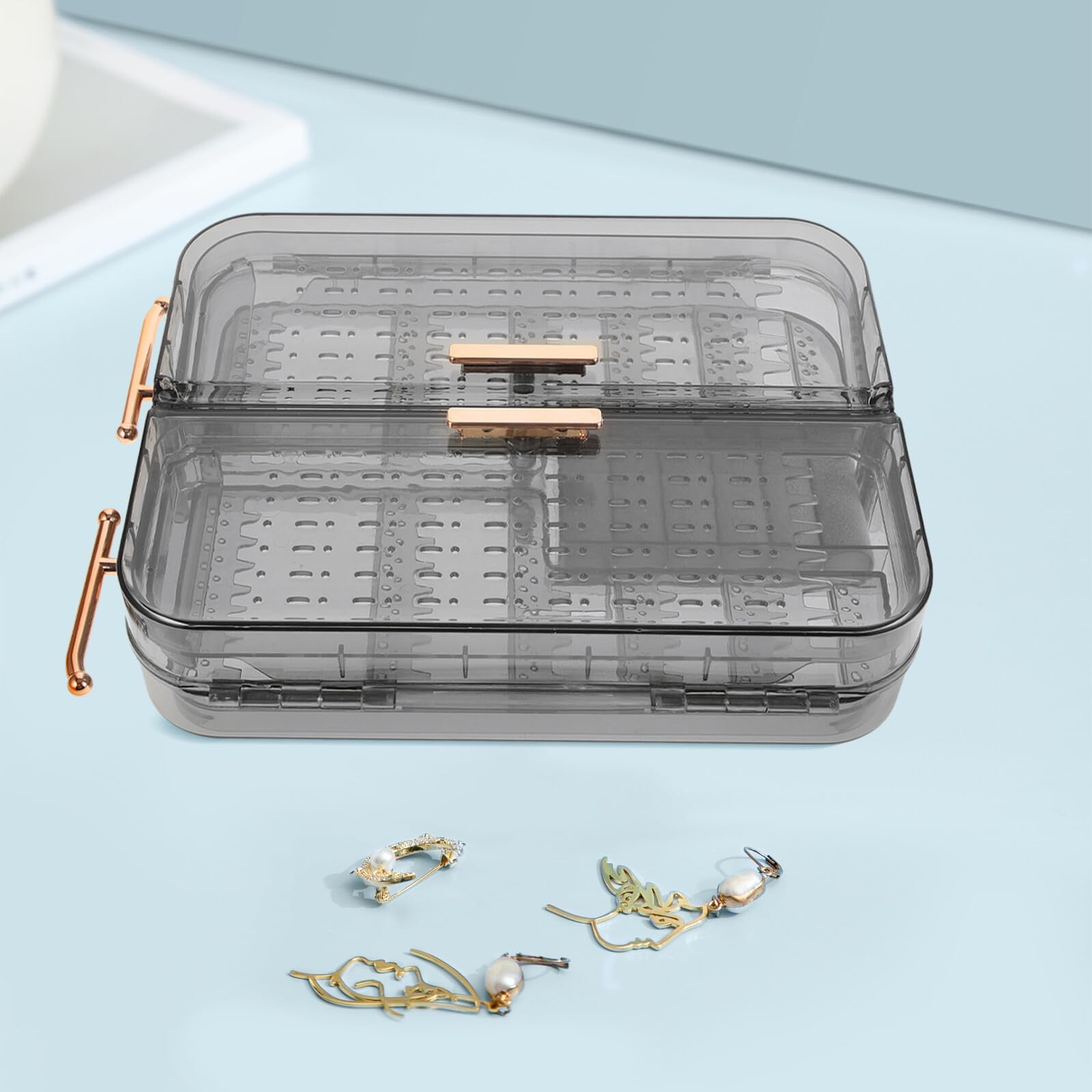 YARNOW Organizer Gioielli da Parete Trasparente in Pet Resistente Mensola Sospesa per Orecchini e Collane Design Elegante Nero-Grigio per Casa e Armadio