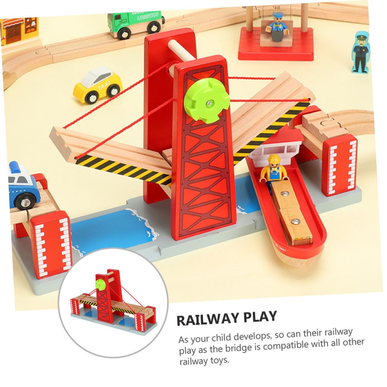 ifundom Ponte Levatoio Giocattolo in Legno, Compatibile Treni | Rosso, Plastico e Legno, Pista Facile da Montare, per Ragazzo Ragazza e Toddler, Natale e Stagione Festiva