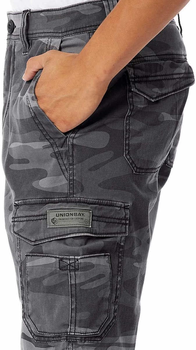 UNIONBAY Mens Midweight Flex Waist Cargo Shorts (Black Camo, 42)