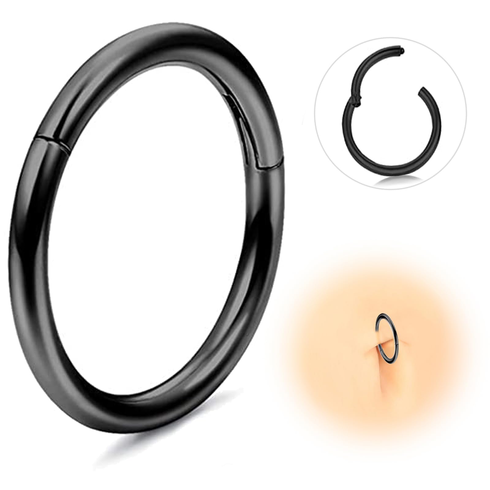 ESHIONER G23 Titanio Hipoalergénico Anillo de la Nariz Oro Plata Negro Septum Helix Cartílago Concha Anillos de Segmento Anillos de Labio 14G 16G Espesor 6MM/8MM/10MM/12MM Aro de Nariz 1 Pieza