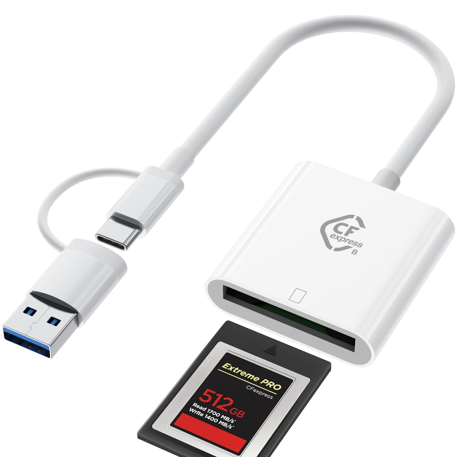Loydia Lettore di Schede CFexpress Tipo B, 2-in-1 USB-C/USB-A Adattatore Scheda CF Express Type B Card Reader, USB3.2 Gen2 10Gbps lettore di schede di memoria CFexpress tipo b per Windows/Mac OS/Linux