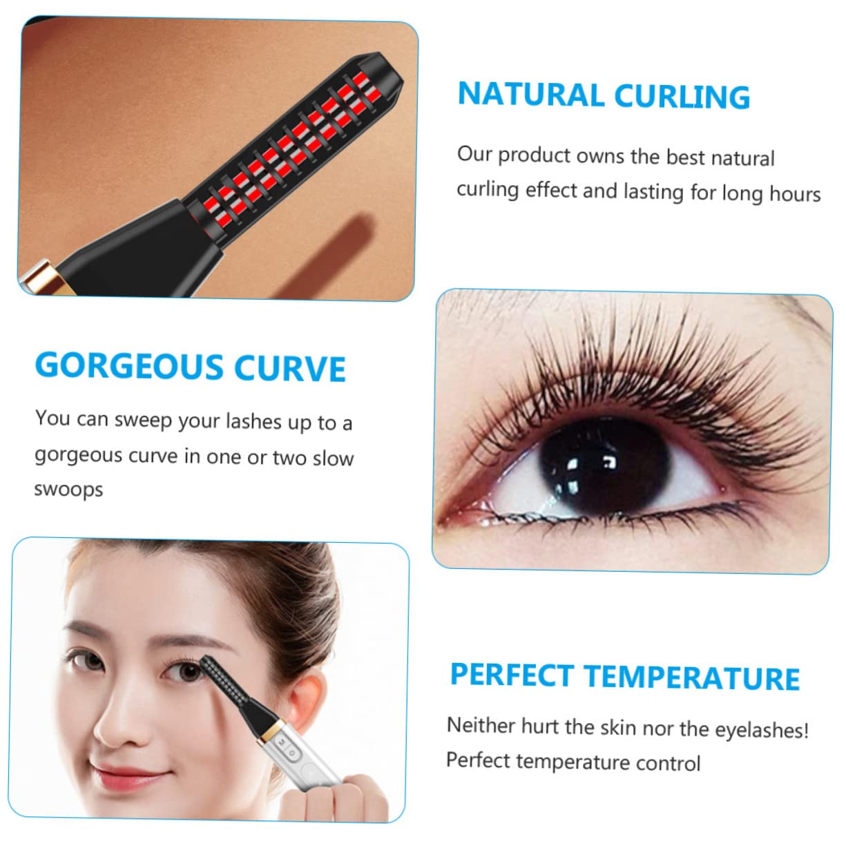 MAGICLULU 3piezas Rizador De Pestañas Eléctrico Térmico Recargable Control De Curler Portátil Para Pestañas y Curvadas