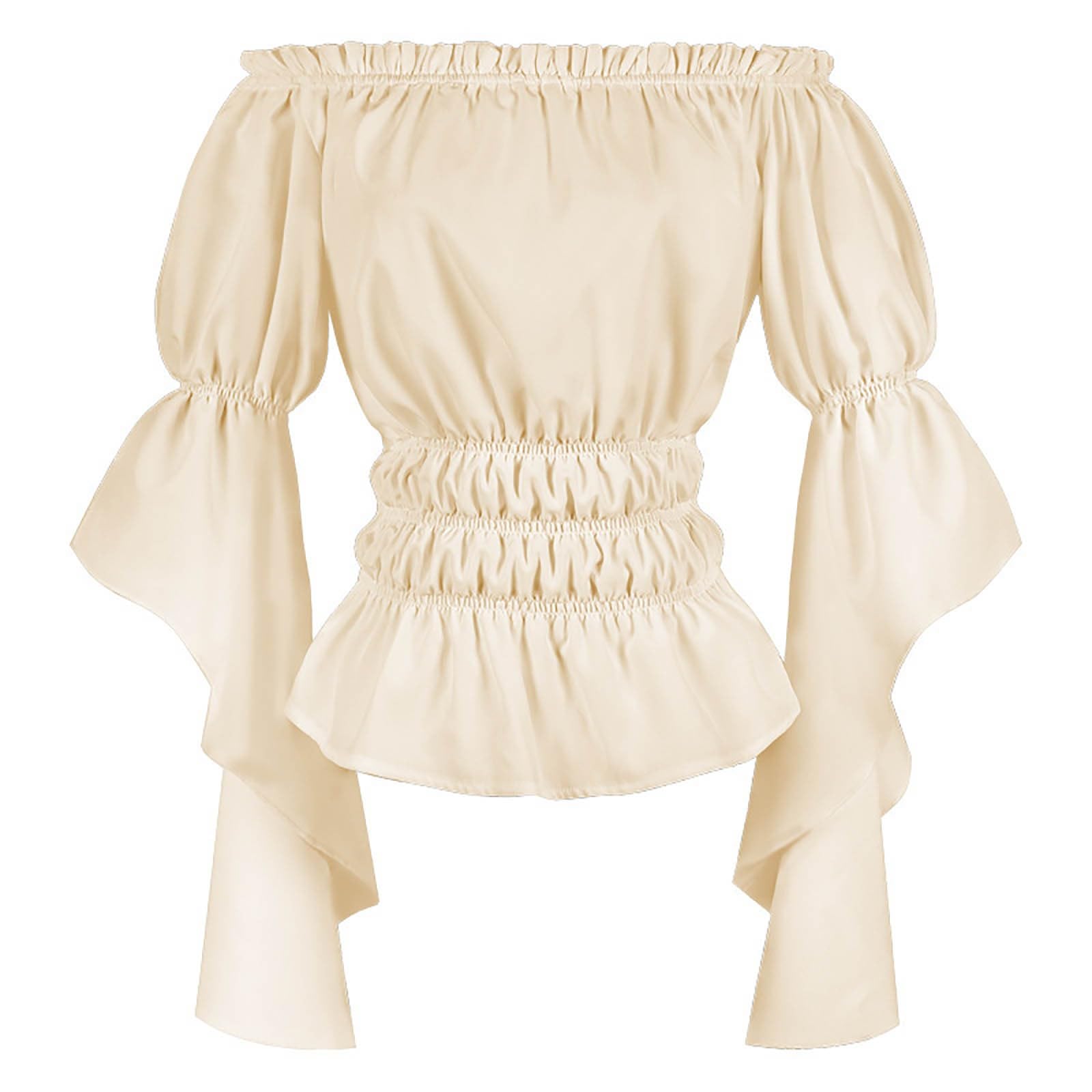 Oktoberfest Outfit Women Elegant Tops Long Sleeve Boho Blouse Top Plus Size Shirt Gothic Ruffle Skirt Shirt Cosplay Costume Top Dirndl Blouse Fancy Dress Outfit Halloween Costumes (31-Beige, S) — image 1