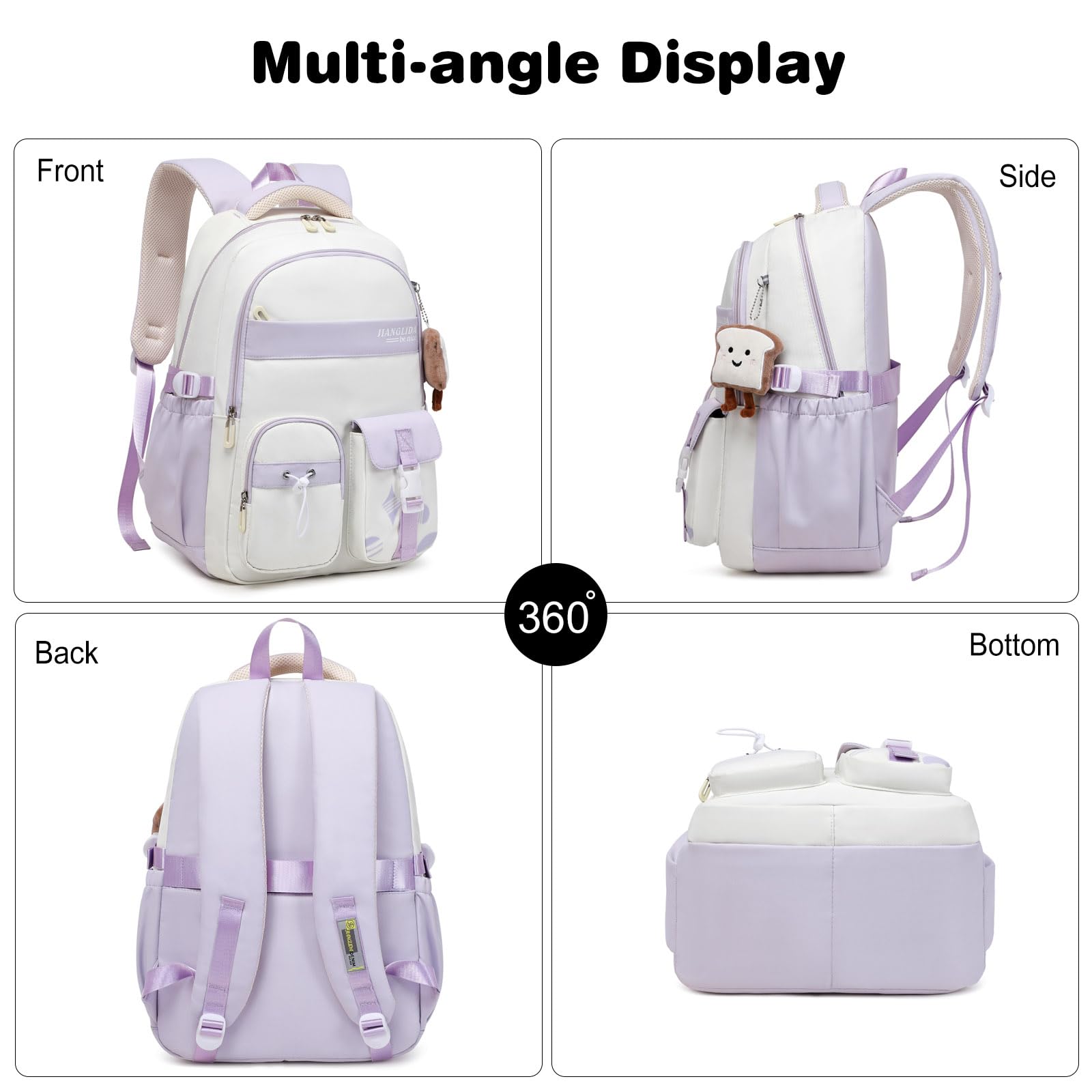 FANDARE Schulrucksack für Teenager & Uni - Wasserdicht, Laptop-Tagesrucksack für Damen & Herren - Leichter Rucksack in Hell Lila