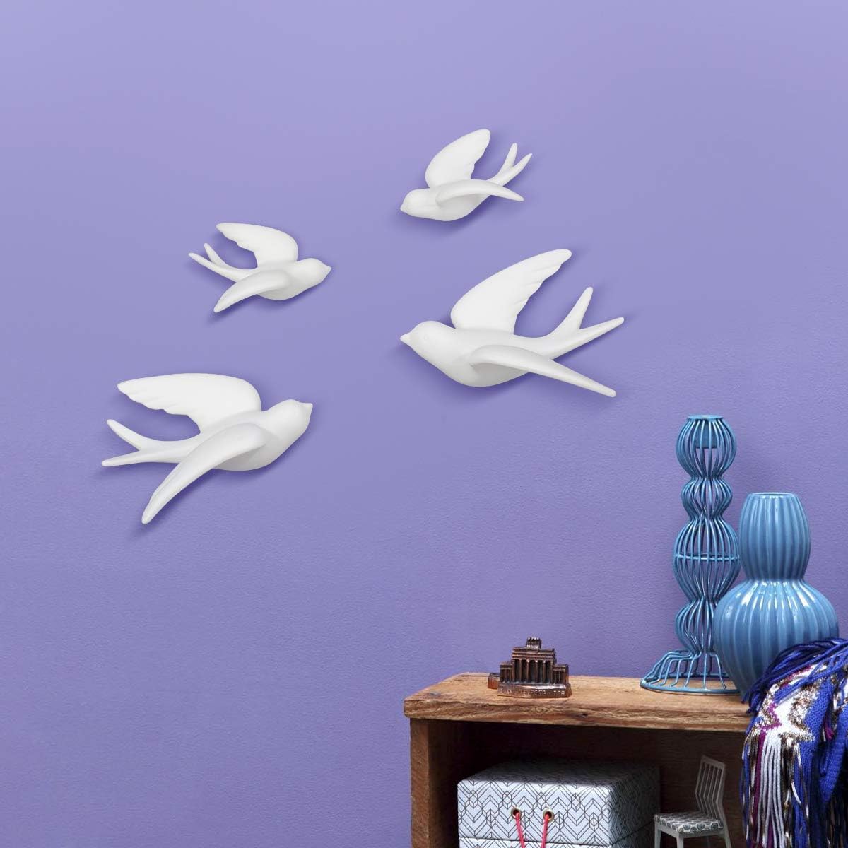 Déco Murale Oiseaux En Céramique Blanche - Sculptures Suspendues Hirondelles Pour Intérieur Ou Extérieur (salon, Jardin, Salle De Bain) - 12
