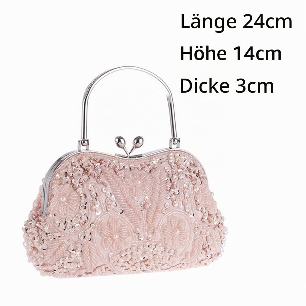 Abendtasche Damen Elegant Handtasche Vintage Perlen Pailletten Clutch Handtasche Schultertasche Abschlussball Taschen Brauttasche Hochzeit Braut Party Zubehör