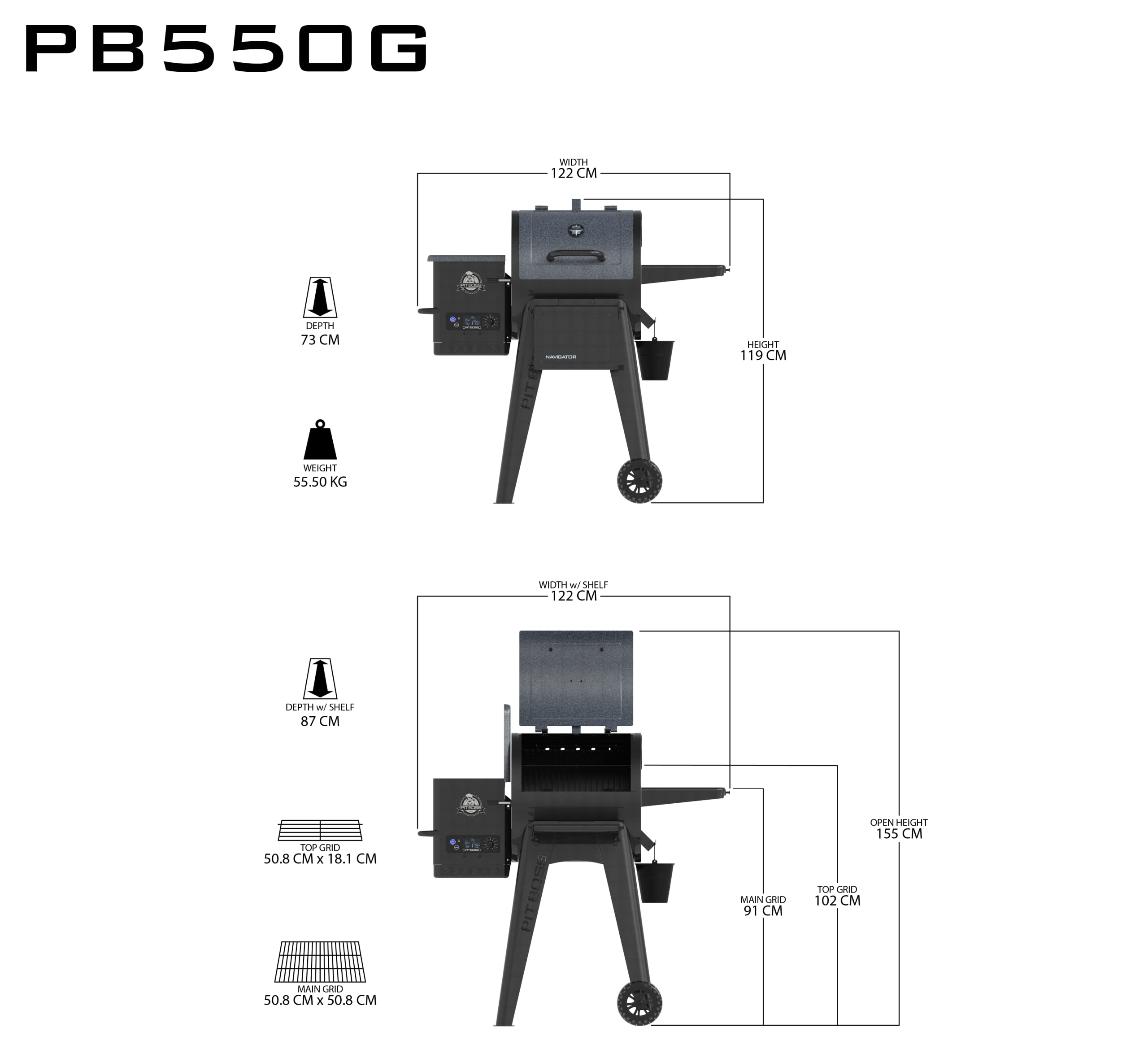 Pit Boss Navigator Series Grill e forno per affumicatura 260 gradi ripiano pieghevole rivestito in porcellana