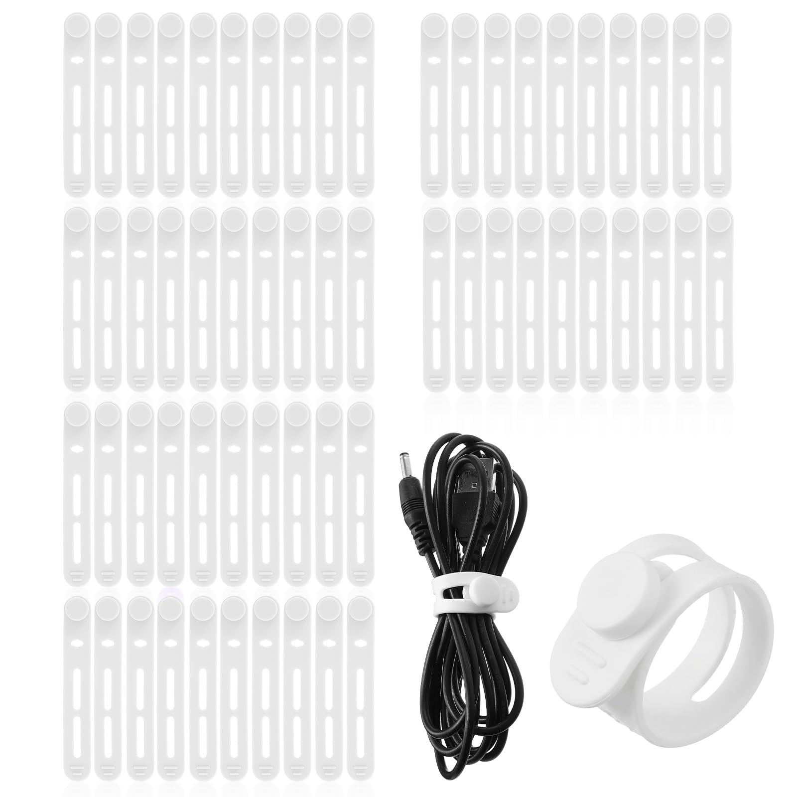 Guduling 60 Pcs Silicone Cable Ties, White Rubber Cable Ties, 8 CM Reusable Silicones Cord Tie for Cord Management, Adjustable Wire Organizer for Earphone Charger Computer