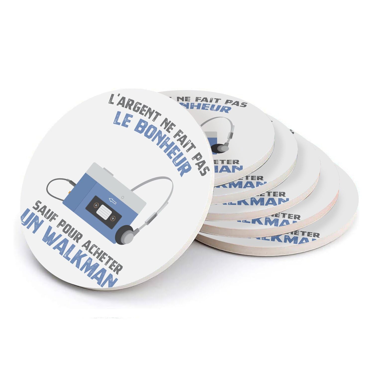 Sous-verre ronds en céramique Radio Cassette de table (lot de 6)