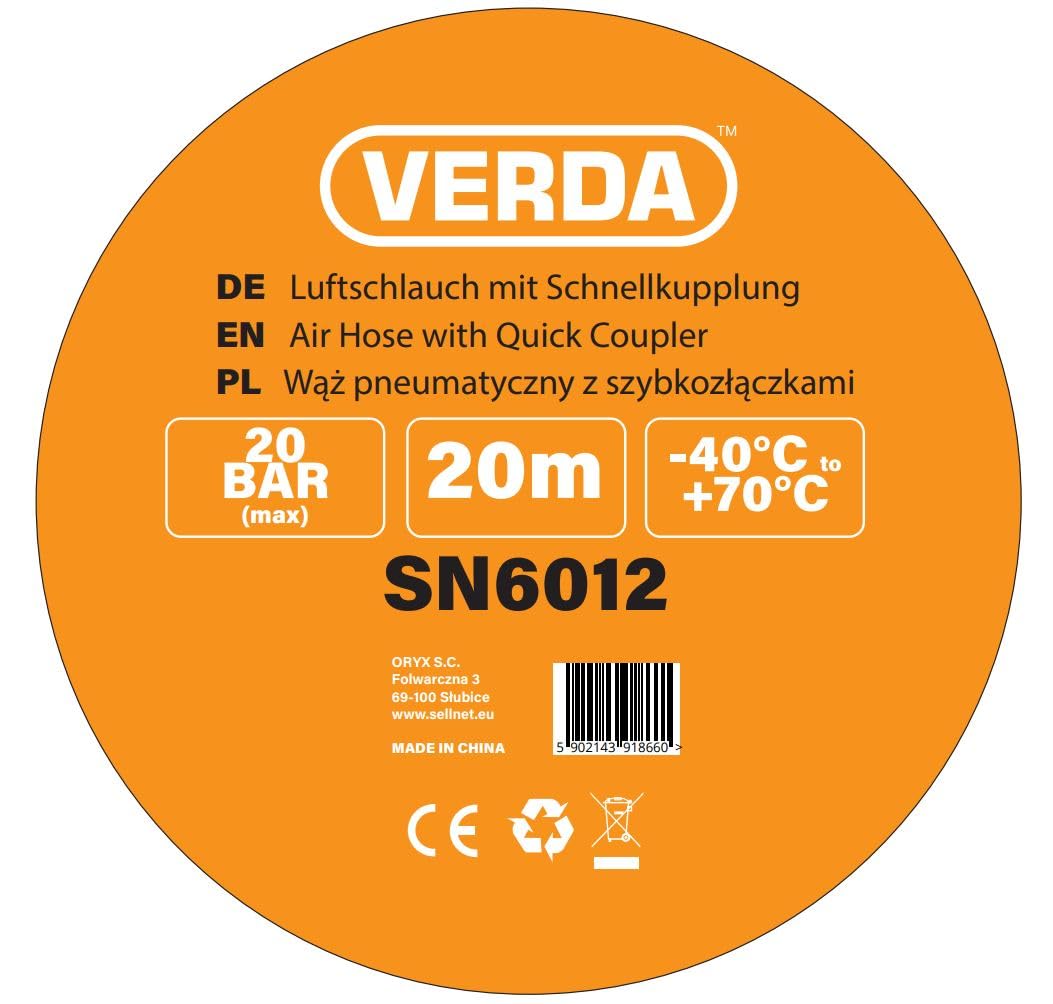 Manguera de aire comprimido, 20 m, 1/4 pulgadas, PVC, aire comprimido, 10 x 17 mm, manguera de 20 bares con acoplamiento rápido, manguera de aire para compresor, aire comprimido, resistente y flexible