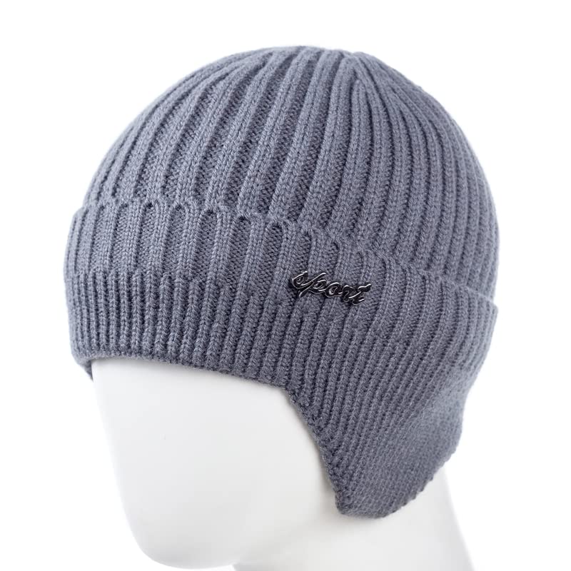 LEMITA Bonnet d'hiver doux pour homme et femme avec cache-oreilles, Navy Blue Set, taille unique