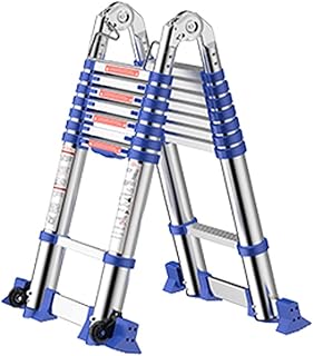 Telescopic Ladder Engineering Telescoping Ladder,27 FT One Button Retraction Aluminum Telescopic Extension Extendable Ladder,330lbs Capacity for Cleaning Job Building Maintenance P(Multicolo