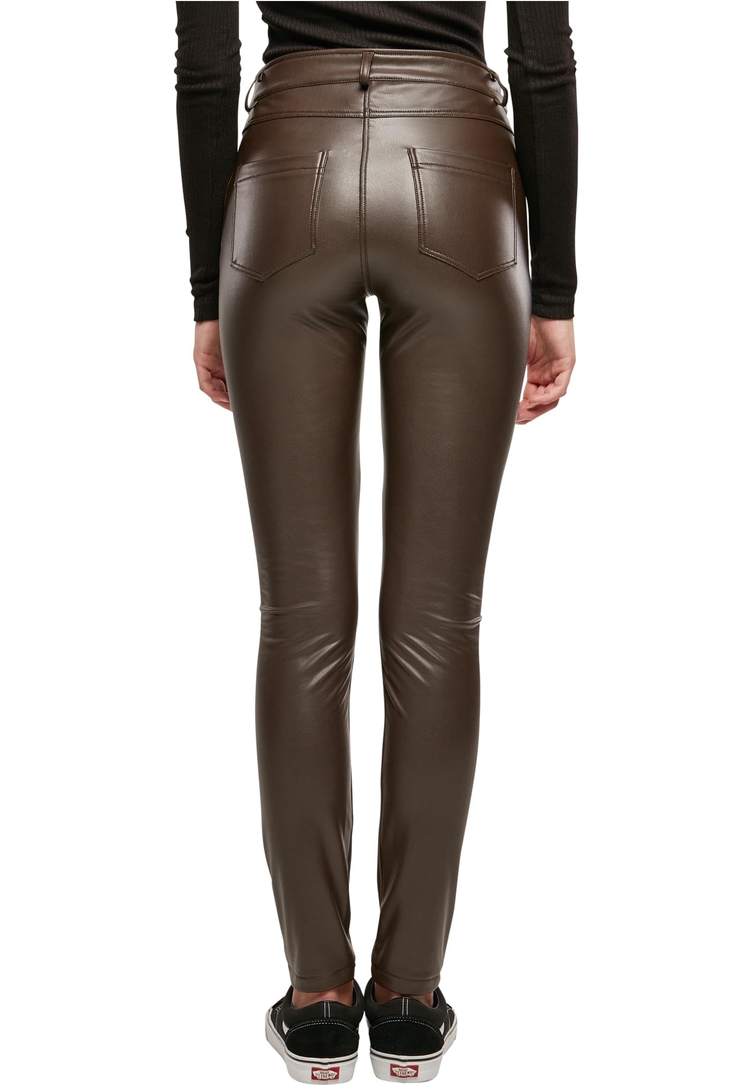 Urban Classics Ladies Mid Waist Synthetic Leather Pants - Spodnie Kobiety