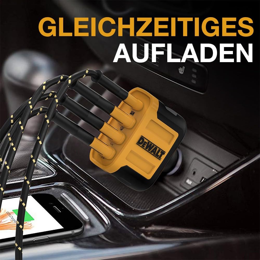 DEWALT USB-C-Autoladegerät, 60 W 4-Port-Schnellladegerät-Adapter, Pd-Typ-C-Autoladegerät kompatibel mit iPhone 16/15/Samsung, USB-Ladegerät für den Zigarettenanzünder