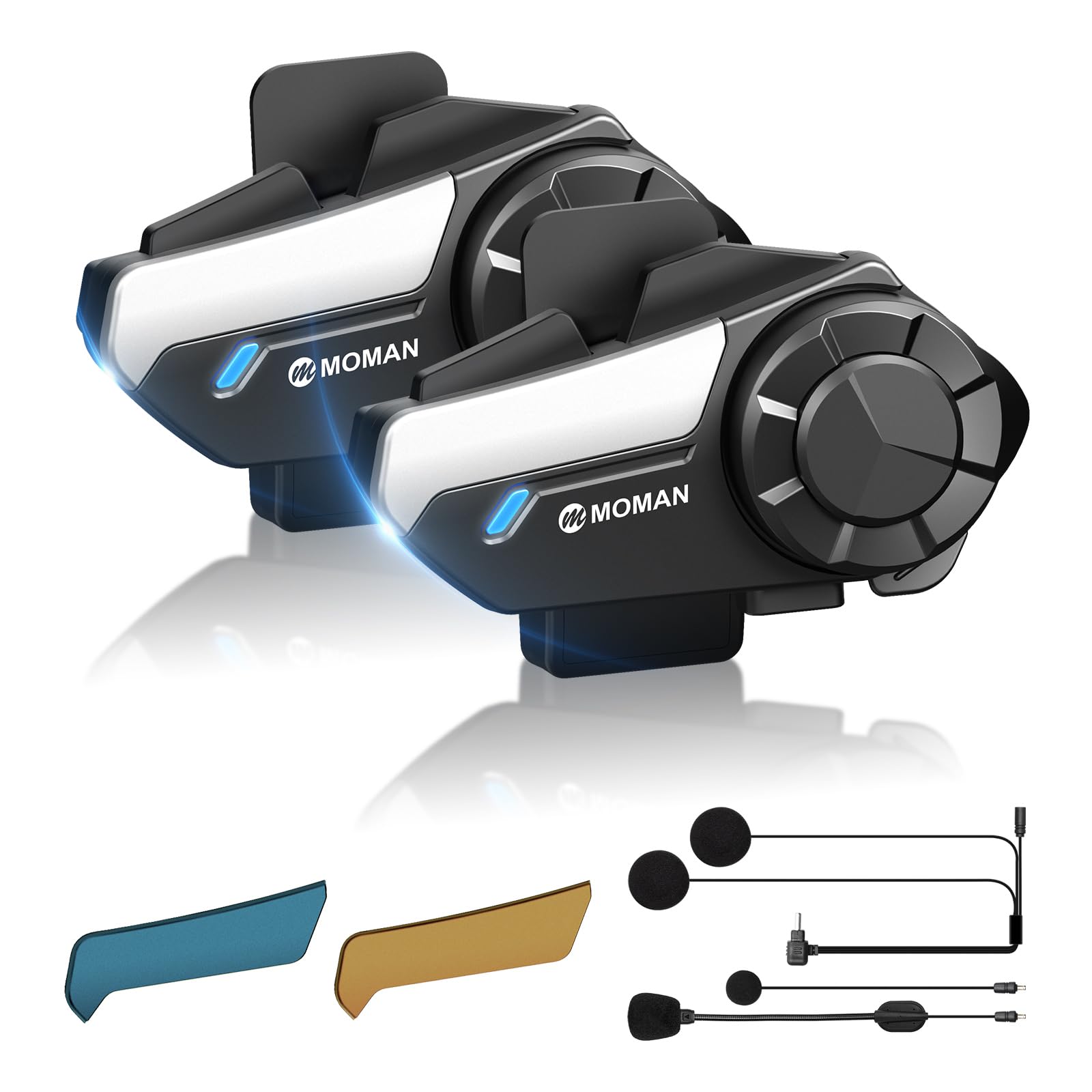 Motorbike Intercom, H2S 2-Way 1000M Motorcycle Helmet Headset AI 4x Noise Cancellation Motorcycle Intercom Communication System Audio Multitasking Hi-Fi Stereo Music Sharing FM AI Voice, 2 Pack