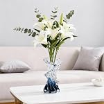 Hand Blown Blue Glass Vase, Unique Art Beautiful Ocean Glass Vase for Home Centerpiece, Coffee Table, Living Room, Office Decor