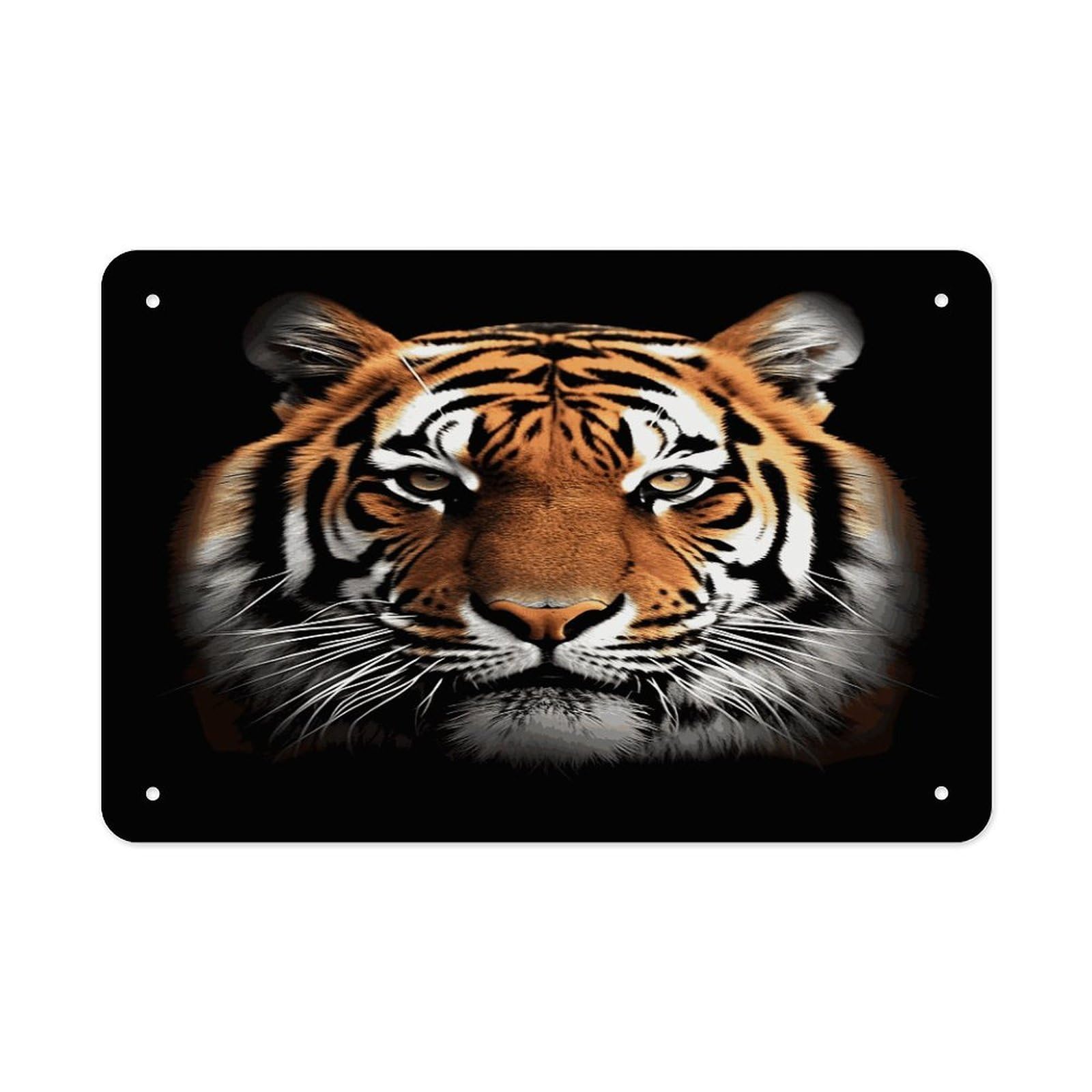 LDGSUPH Tiger Face Metal Tin Sign Wall Art Prints Folded Edge Iron Sheet Painting with Holes for Wall Prints Decorative Picture Metal Signboard Decor Painting Wall Decor