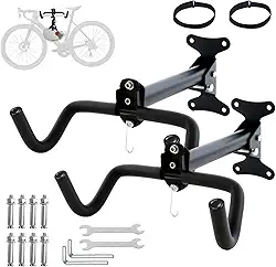 Kit 2 Suporte de montagem na parede, Rack de armazenamento interno horizontal com ganchos, Adequado para bicicletas de estrada, montanha e híbridas