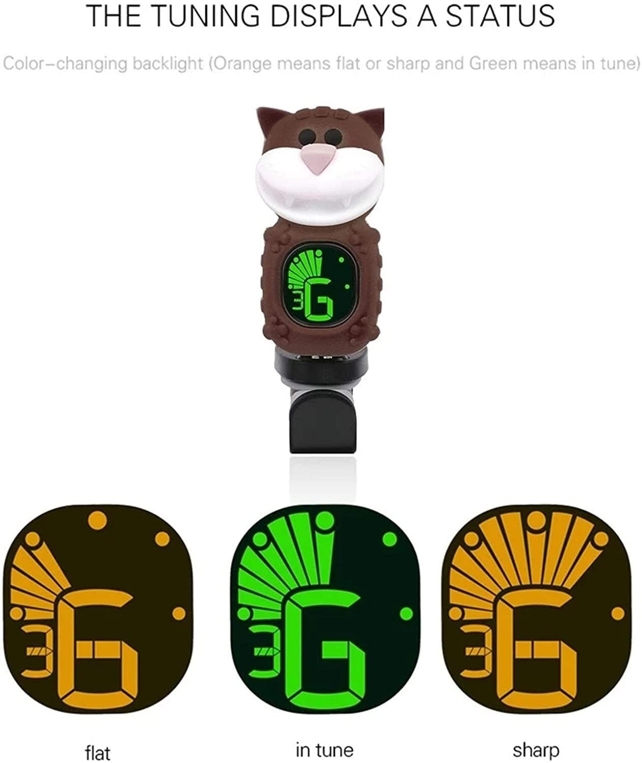 Cartoon Cat Clip-On Tuner Display LCD for Chitarra cromatica Basso Violino Ukulele Strumento a Corde(Brown)