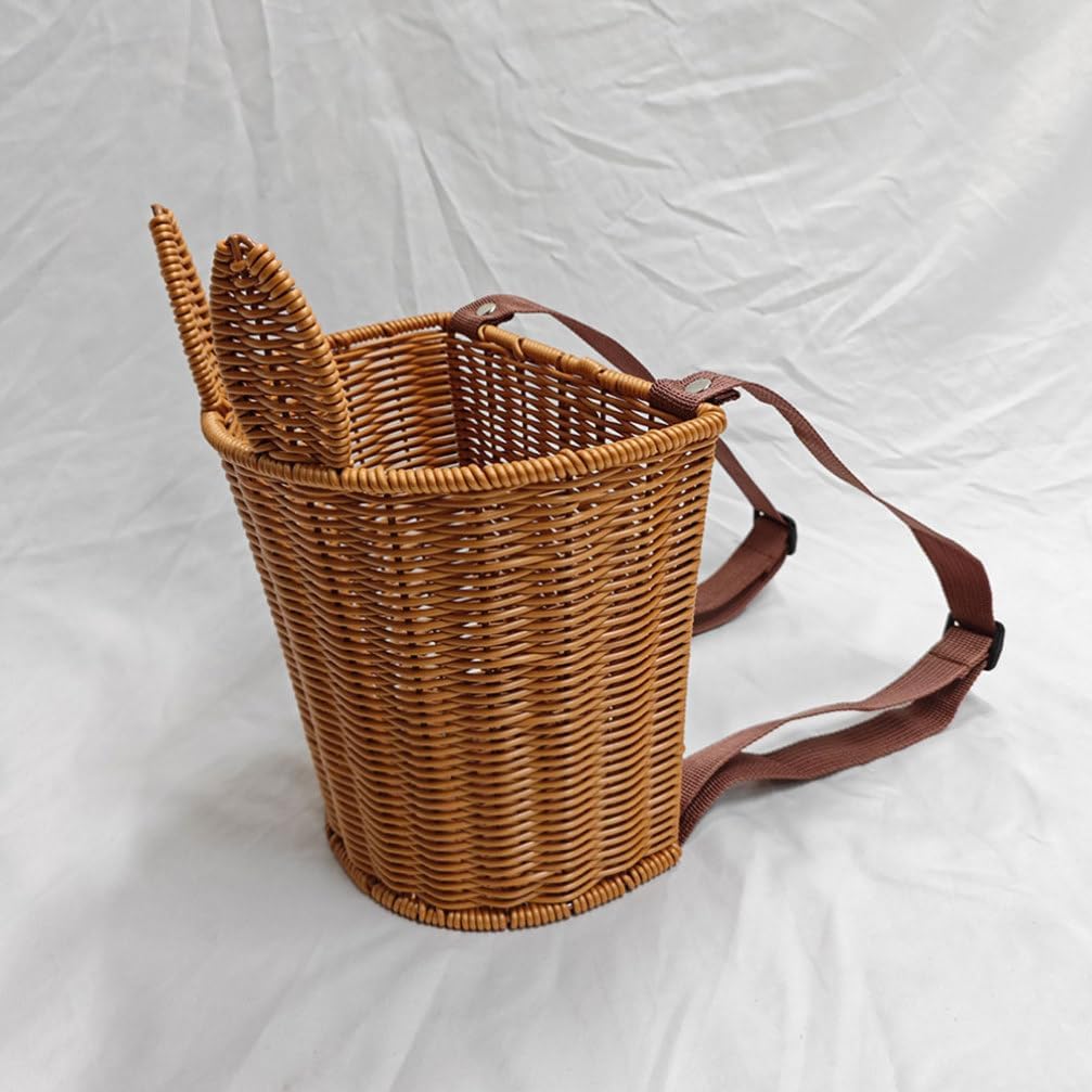 Alipis Hand-Woven Rabbit Basket Easter Picnic Basket with Straps, Imitation Rattan Storage Basket Backpack Flower Basket for Candy Storage Tea Picking