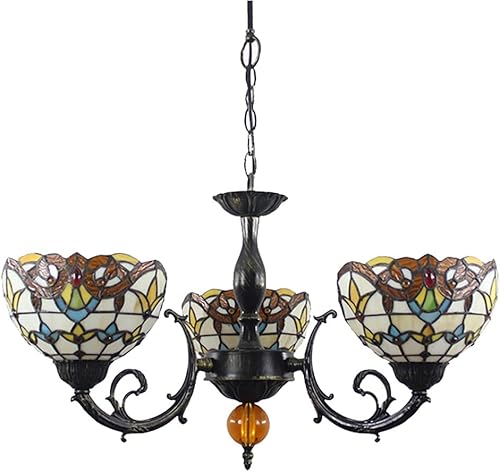 Miniatura 4 de Lámpara de techo estilo Tiffany estilo barroco, múltiples cabezales, estilo victoriano, hecha a mano, pantalla de vitral, lámpara colgante para