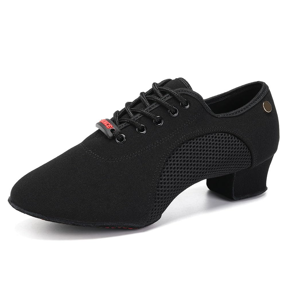 HIPPOSEUS Scarpe da Ballo Latino Donna Stringate con Punta Chiusa Tacco Basso Scarpa Allenamento da Ballo Moderno e Salsa