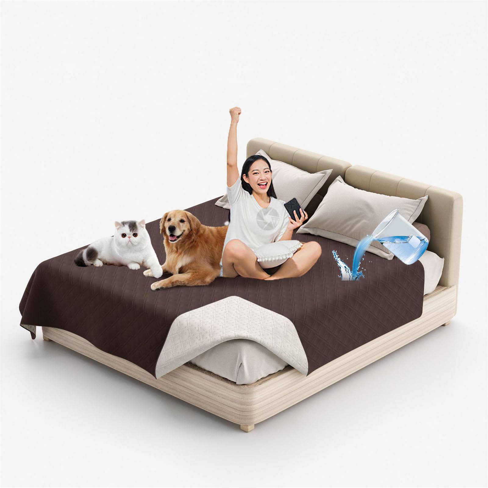 Waterproof Blanket Dog Bed Cover Non Slip Large Sofa Cover Incontinence Mattress Protectors Puppy Blankets Anti Scratches Dirty for Bed Sofa Furniture (76 x 127 cm/30 x 50 in,Coffee)