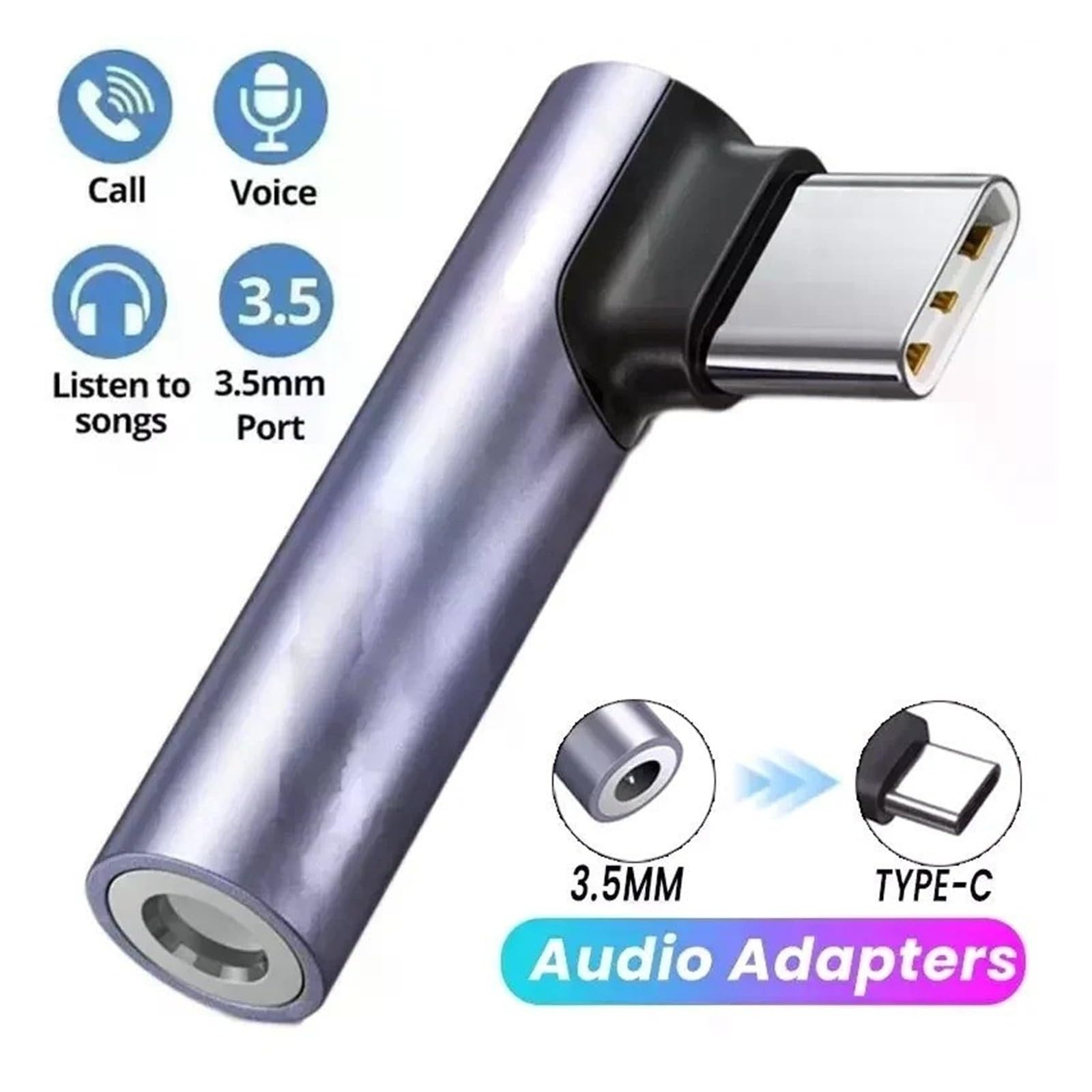 Adaptateur coudé type C vers jack 3,5 mm pour écouteurs de téléphone portable Android (A1)