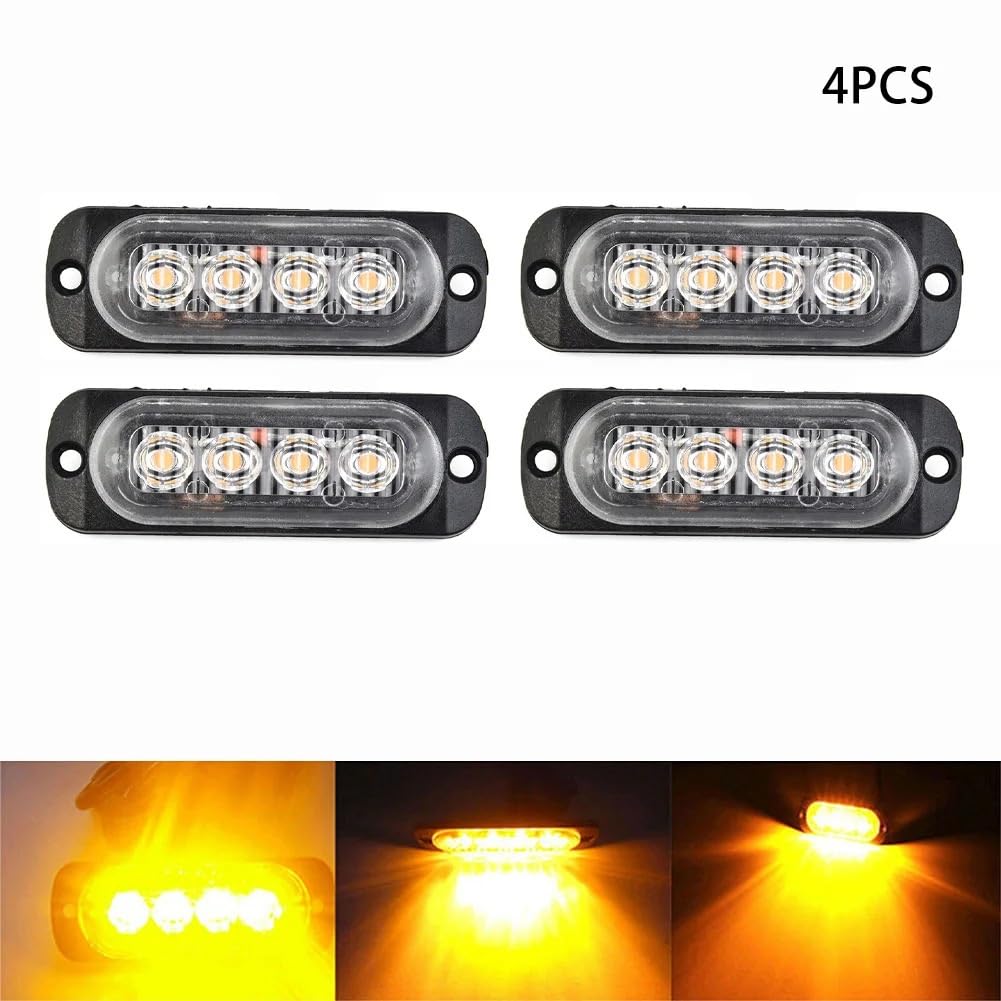 Luz trasera del coche Barra de luces LED ámbar para rejilla de 4x, para camión, furgoneta, todoterreno, luz urgente, luz Led estroboscópica de advertencia lateral de 12-24V, lámpara de baliza para coc