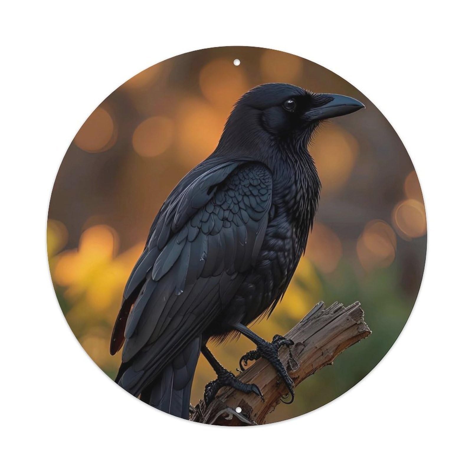 Cwbufd Vintage Style Animal Crow On Branch Realistic Wildlife Photography Sunset Bokeh Vintage Metal Tin Sign Plaque Wall Decor For Cafe, Club Bar, Office, Garden Metal Poster 8X8inch