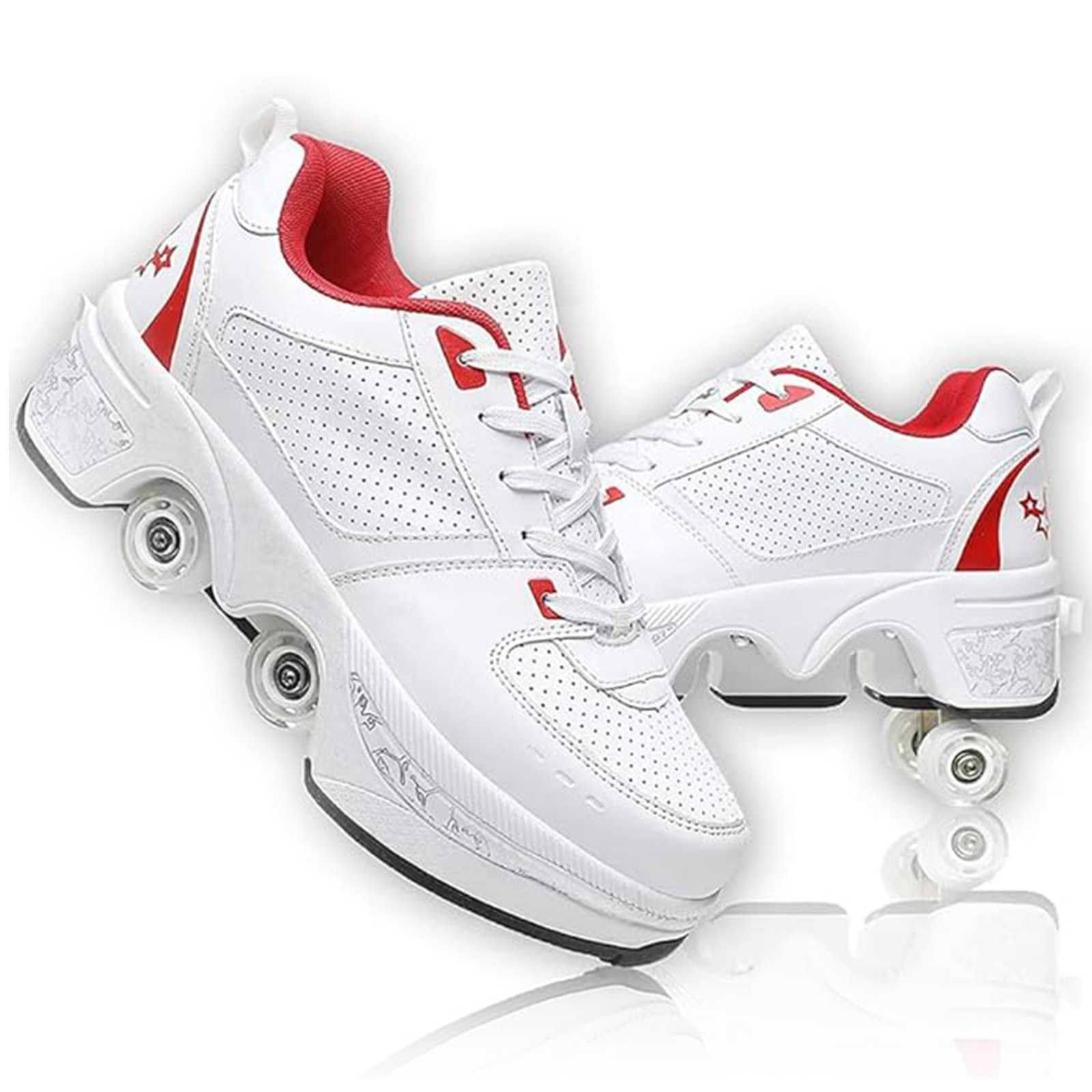 preyrocbirds Roller Skates, Roller Skate Shoes for Boys Girls, Wheeled Shoes, Roller Shoes, Outdoor Retractable 4 Wheels Skateboard Sneakers, Shoes with Wheels for Men and Women