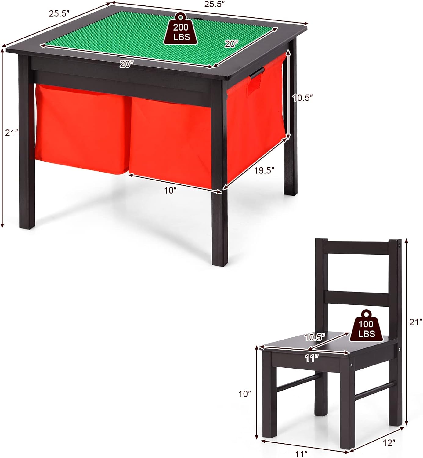 Costzon Kids Table and Chairs, 2 in 1 Wooden Activity Desk w/Building Block Double-Sided Tabletop & 2 Large Storage Drawers, Toddler Table and Chair Set for Preschool, Nursery, Kindergarten(Espresso)