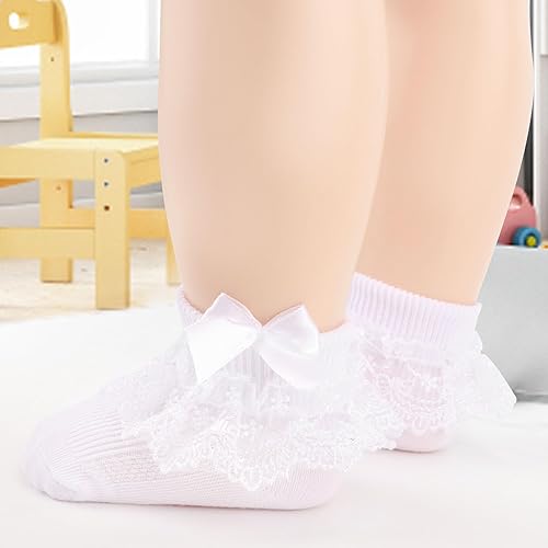 Miniatura 5 de BQUBO - Calcetines de encaje con ojales y volantes, calcetines de encaje para recién nacidobebéniños pequeñosniños pequeños con volantes de verano