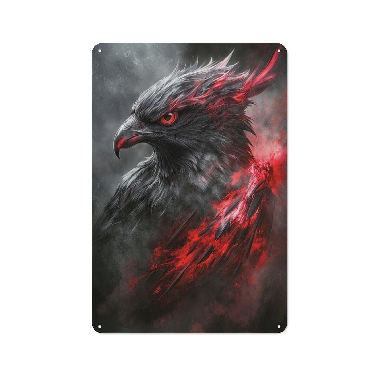 For Café Or Restaurant, Dark Fiery Raven Rustic Metal Plaque 30x20cm, for Hospitality Interior Collectors Refreshing A Room in Autumn