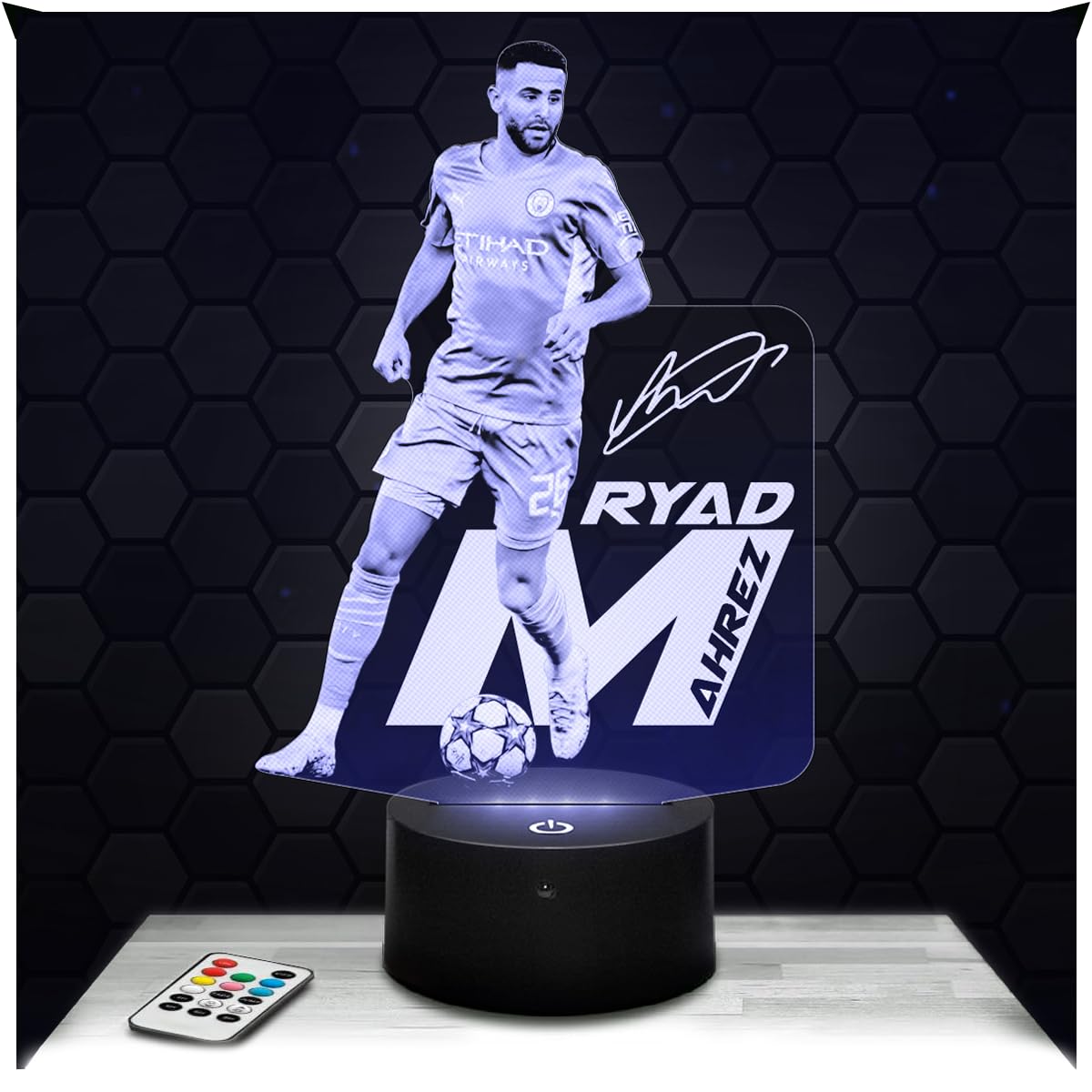 Lampephoto.fr - Riyad Mahrez Football 3D Lamp, Night Light 3D LED Illusion Lamp, Football Player, Sports Object Athlete, Gift idea for Sporty Men, Night Light for Children's Bedroom, Gift idea